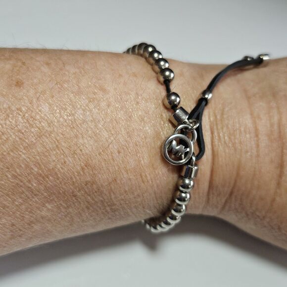 Michael Kors Slider Bracelet | Silver and Rhinestone Beaded Adjustable - Picture 6 of 13